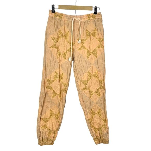 Kimchi Blue Sunita Jogger Pants Patchwork Small Tan Yellow Quilted Cotton Print - Picture 3 of 14